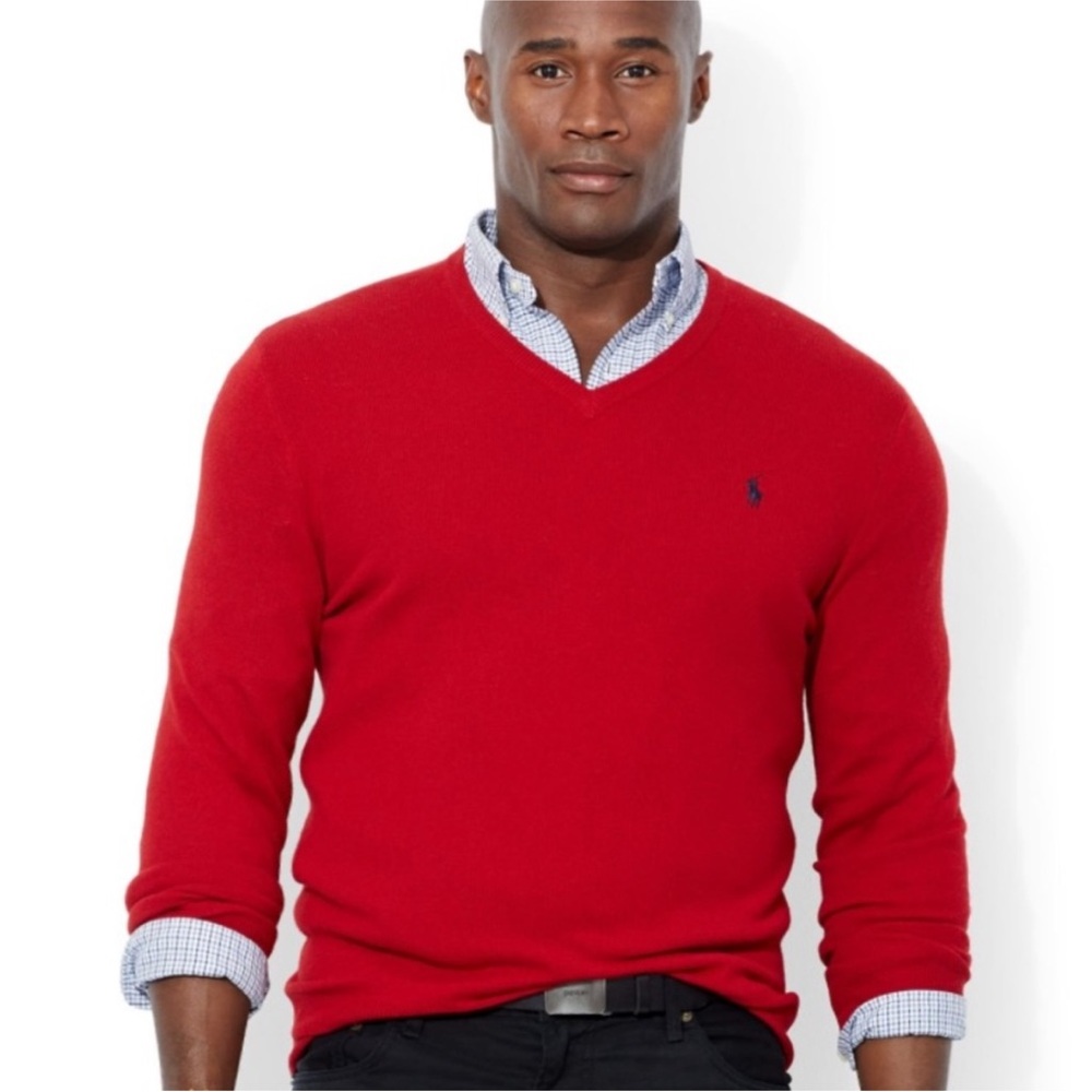 NWT Polo Ralph Lauren men's V neck Pima cotton Sweater Red Size XL